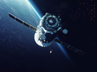 aerospace satellite in space looking at earth