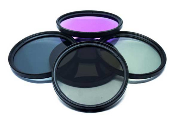 mounted optical filters stacked on top of each other