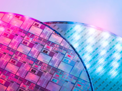 silicon wafer with visible semiconductor structure