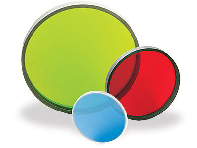 three optical filters green red blue